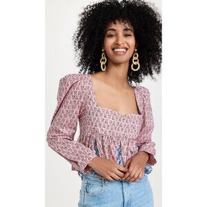 Alix of Bohemia Printed L/S Top with Lace up Back, size Small